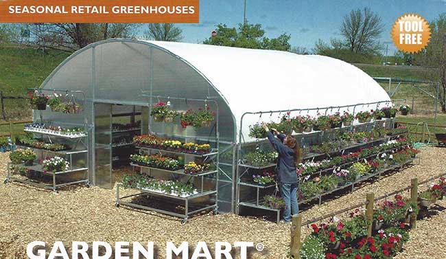Garden-Mart seasonal retail greenhouse exterior view